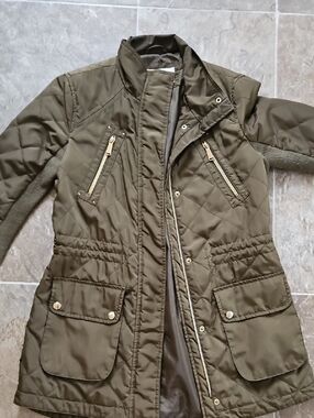 BCBGeneration Olive Quilted Utility Jacket with Gold Zippers